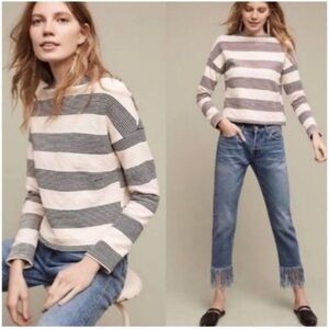 Eri & Ali Sabori Striped Sweatshirt, Cream and Black, Size Large